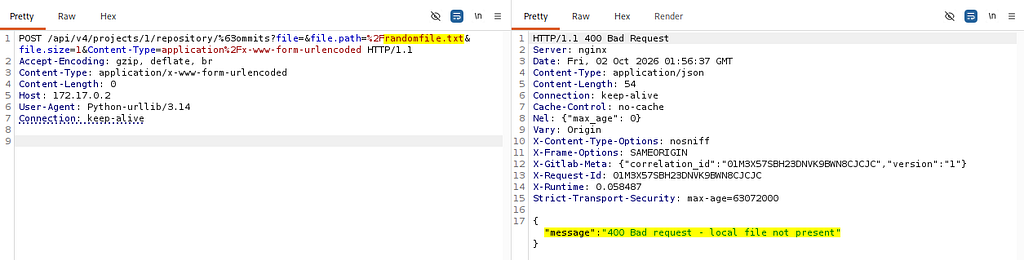 File not found error in Burp Suite repeater