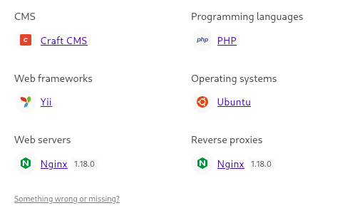 detected tech stack by wappalyzer firefox extension